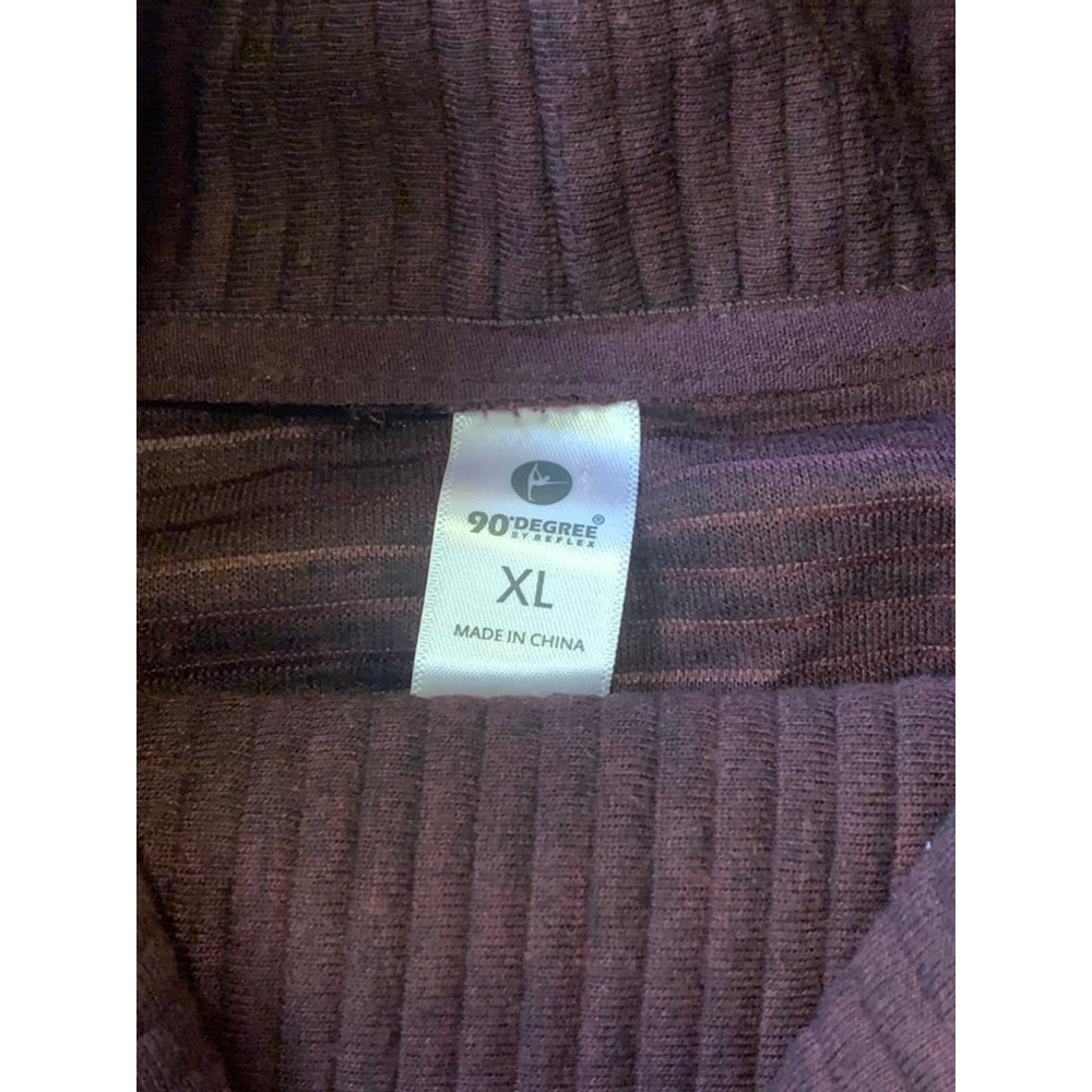 90 degree Top XL Maroon Burgundy Turtleneck Crop Drop Shoulder Stripe Texture - Picture 2 of 8